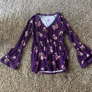 Purple floral bell sleeved top